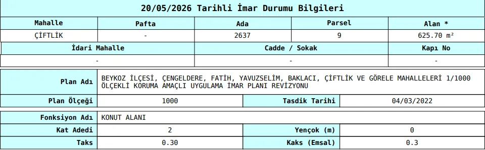 BEYKOZ ÇİFTLİK’TE 625 m² MÜSTAKİL PARSEL VİLLA İMARLI görsel 16