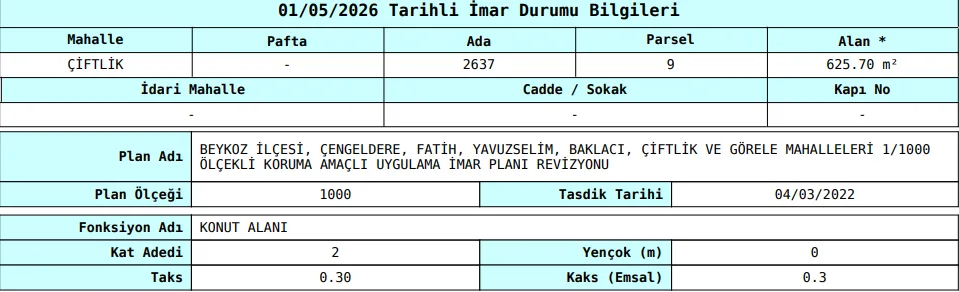 BEYKOZ ÇİFTLİK’TE 625 m² MÜSTAKİL PARSEL VİLLA İMARLI görsel 15